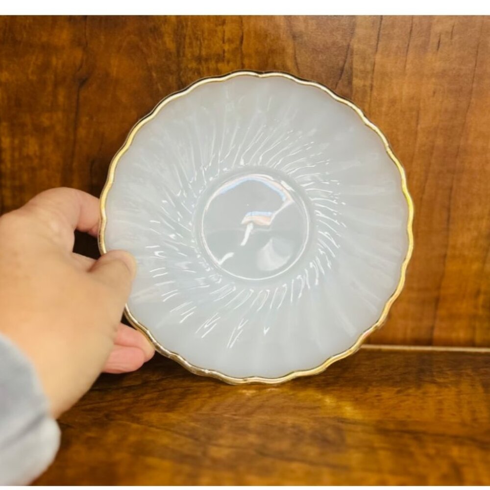 Vintage 4 Anchor Hocking milk glass gold scallop edging plates